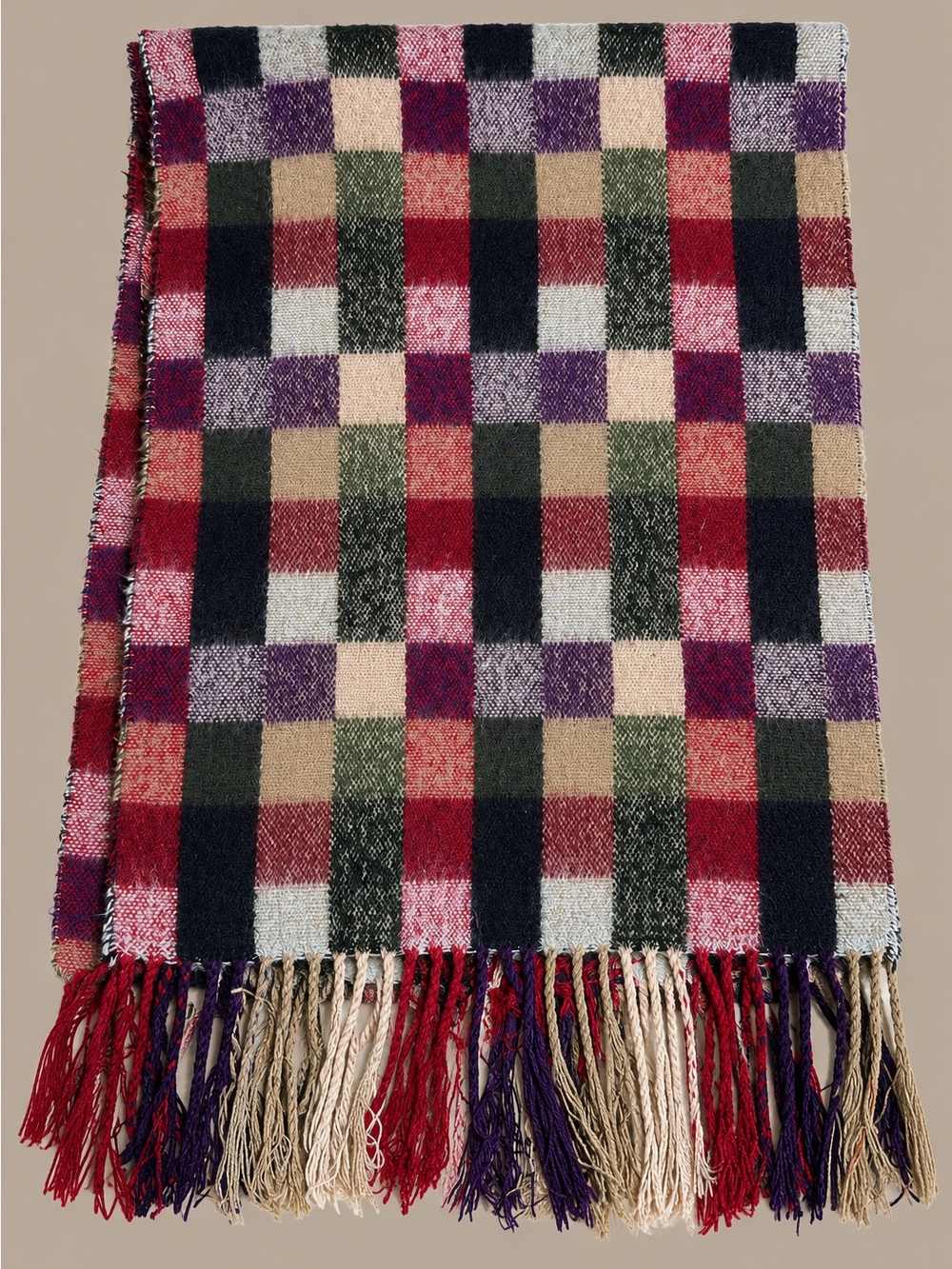 Plaid Fringe Throw Blanket in Red, Black & Cream 60 inches long